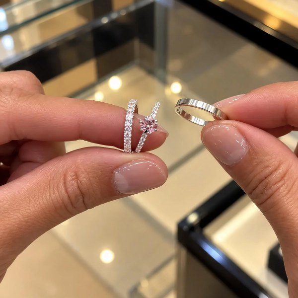 Aliança 2mm Cravejada ( Rosa ) - Prata 950, imagem 2