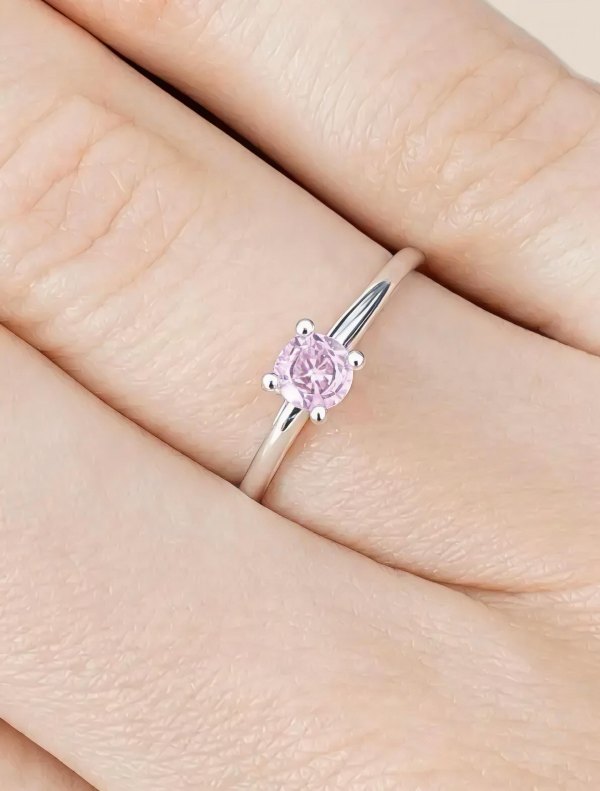 Anel Solitário com Pedra Rosa em Prata 950, imagem 2