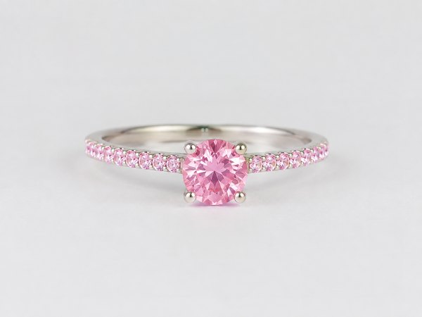 Anel Solitário Cravejado Rosa