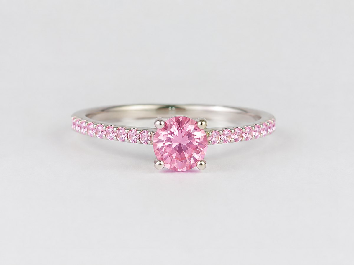 Anel Solitário Cravejado Rosa